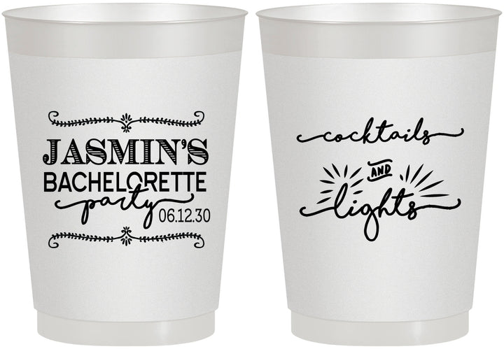 Personalized Bachelorette 10 oz Frosted Cups - Cocktails And Lights | 60065