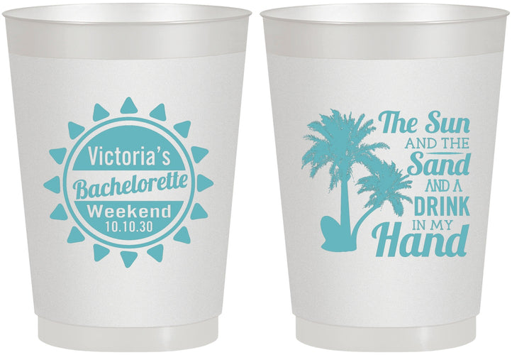 Personalized Bachelorette 10 oz Frosted Cups - Sun Sand Drink Hand | 60114