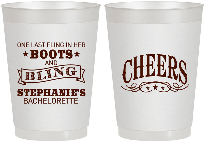 Personalized Bachelorette 10 oz Frosted Cups - Boots And Bling | 60118