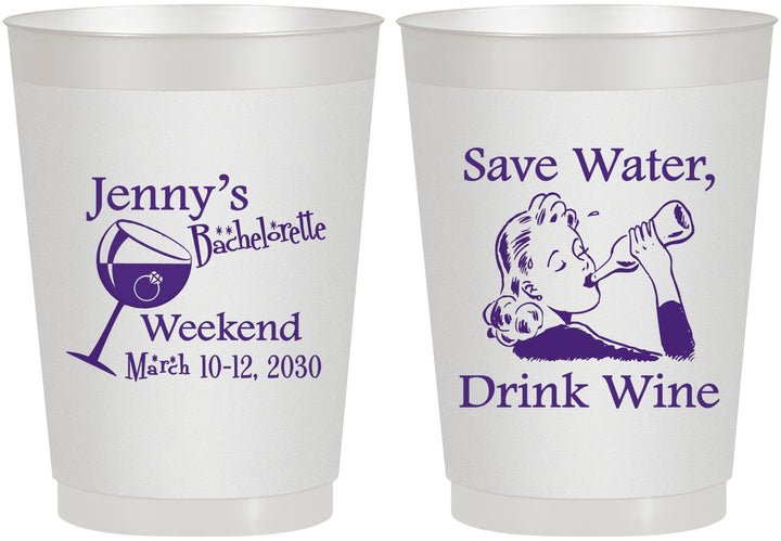 Personalized Bachelorette 10 oz Frosted Cups - Save Water Drink Wine | 60120