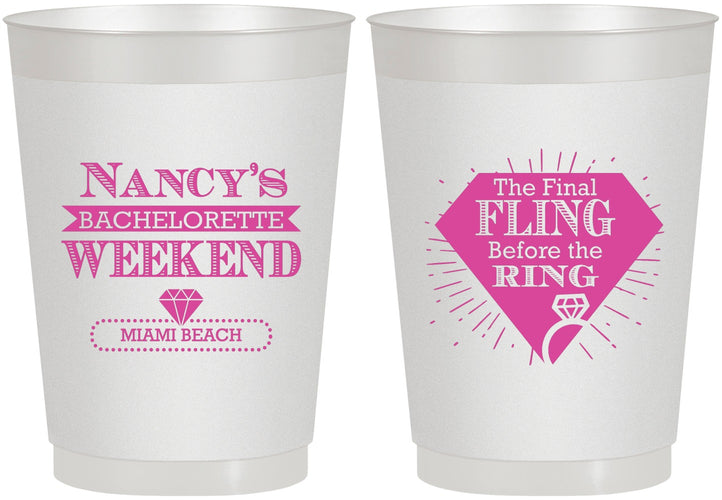 Personalized Bachelorette 10 oz Frosted Cups - Final Fling Before The Ring | 60129
