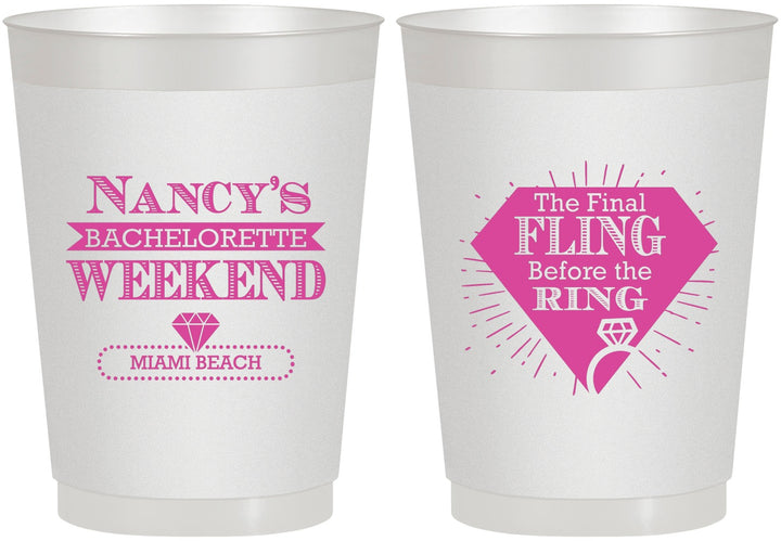 Personalized Bachelorette 10 oz Frosted Cups - Final Fling Before The Ring | 60129