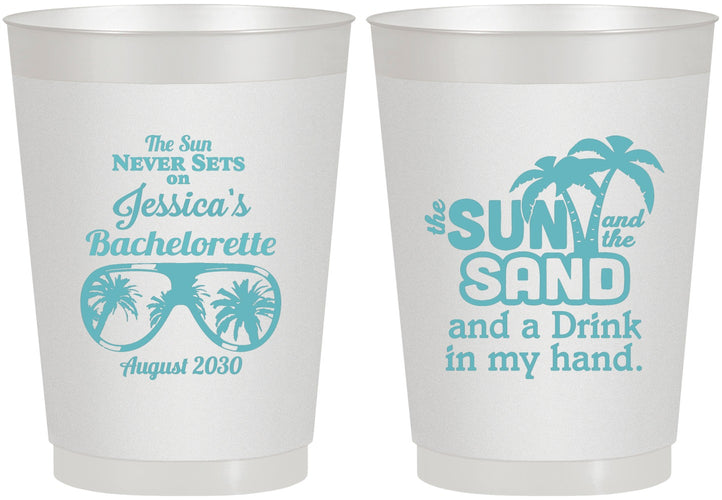 Personalized Bachelorette 10 oz Frosted Cups - Sun Sand Drink Hand | 60134
