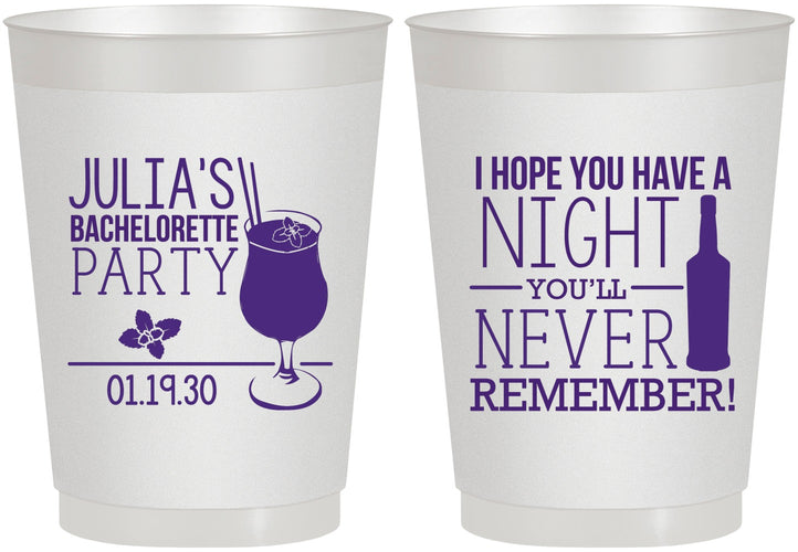Personalized Bachelorette 10 oz Frosted Cups - Night Never Remember | 60160