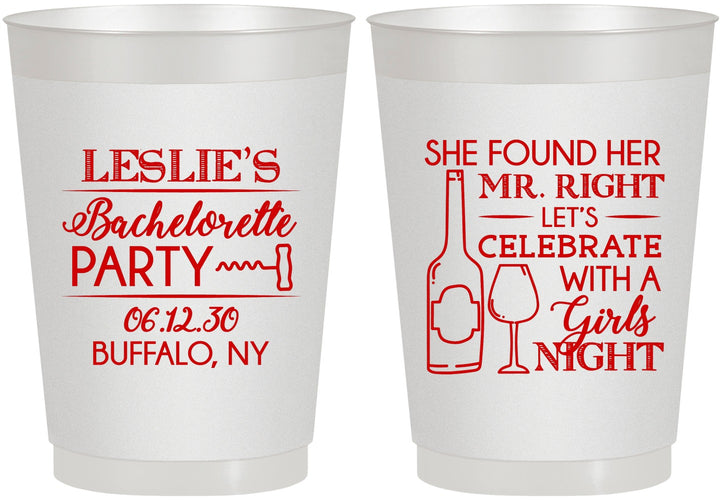 Personalized Bachelorette 10 oz Frosted Cups - Mr Right Girls Night | 60180