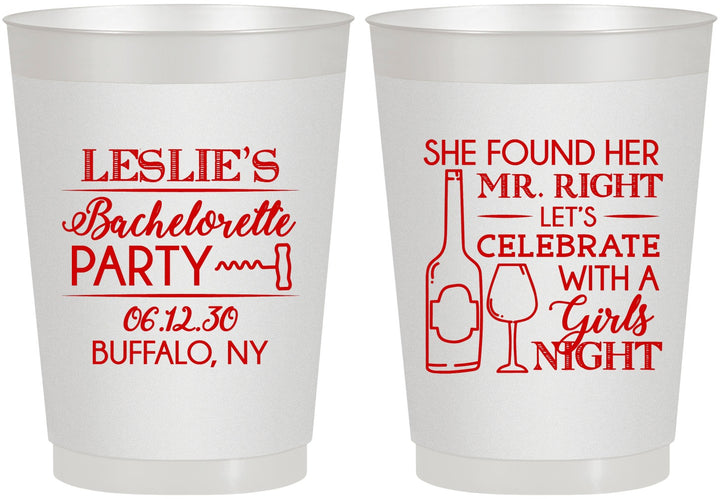 Personalized Bachelorette 10 oz Frosted Cups - Mr Right Girls Night | 60180