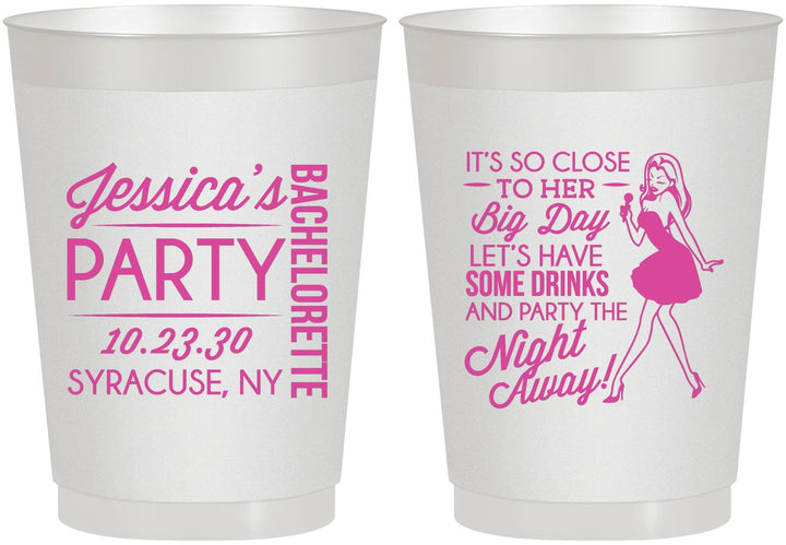 Personalized Bachelorette 10 oz Frosted Cups - Drink The Night Away | 60182