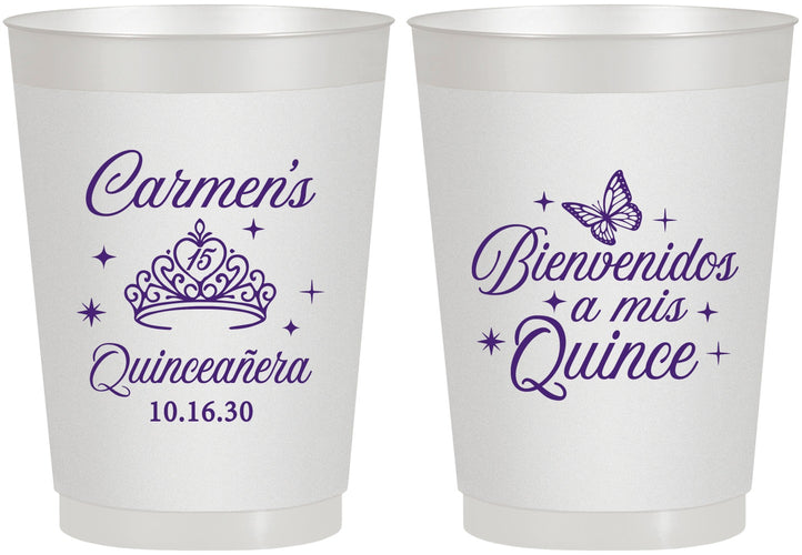 Personalized Quinceanera 10 oz Frosted Cups - Bienvenidos A Mis Quince | 70005