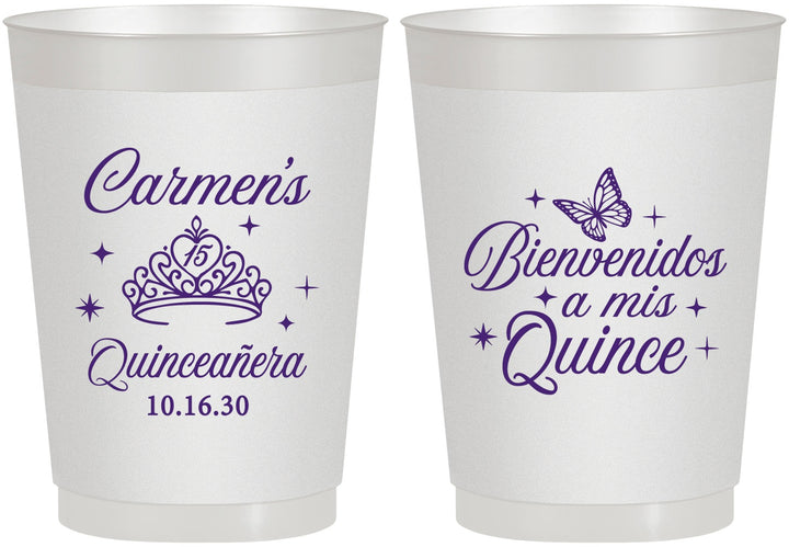 Personalized Quinceanera 10 oz Frosted Cups - Bienvenidos A Mis Quince | 70005