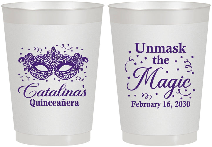 Personalized Quinceanera 10 oz Frosted Cups - Mardi Gras Quince | 70010