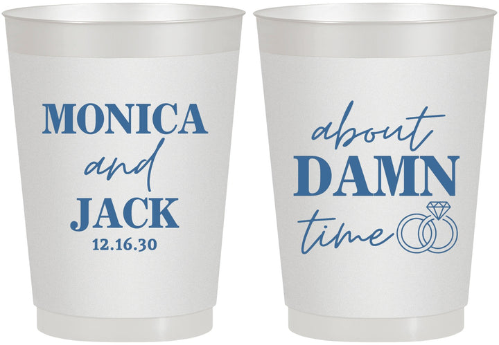Personalized Wedding 10 oz Frosted Cups - About Damn Time | 809