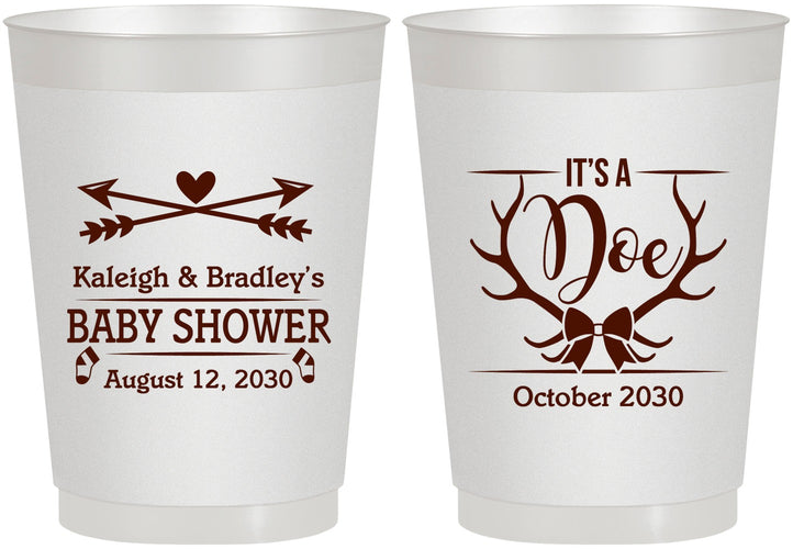 Personalized Baby Shower 10 oz Frosted Cups - It’s A Doe Antler | 90001