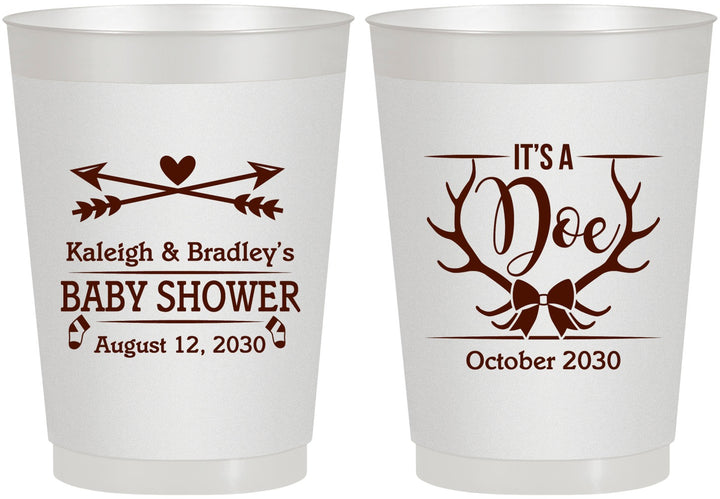 Personalized Baby Shower 10 oz Frosted Cups - It’s A Doe Antler | 90001