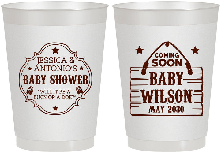 Personalized Baby Shower 10 oz Frosted Cups - Gender Reveal Buck Or Doe | 90002