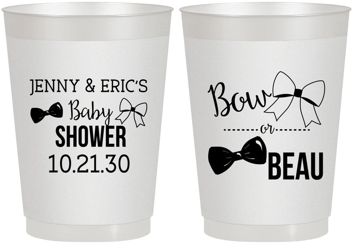 Personalized Baby Shower 10 oz Frosted Cups - Gender Reveal Bow Or Beau | 90004