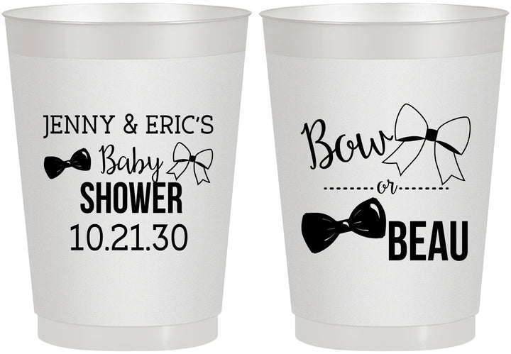 Personalized Baby Shower 10 oz Frosted Cups - Gender Reveal Bow Or Beau | 90004