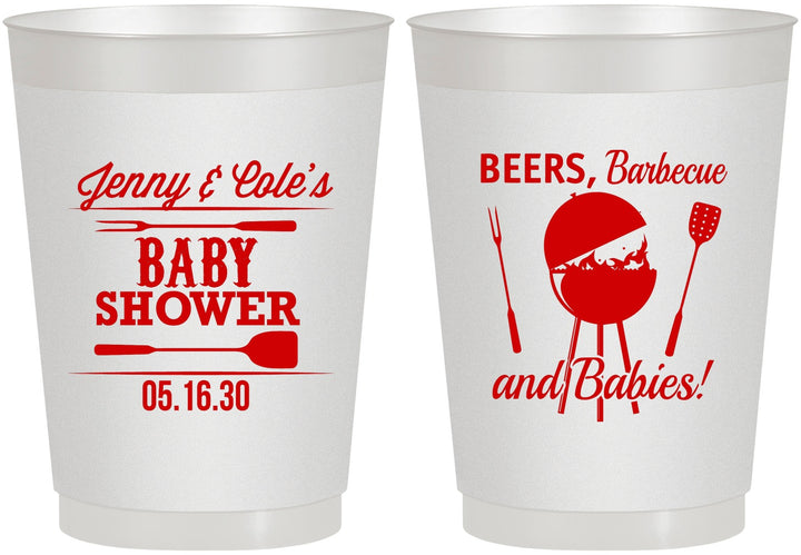 Personalized Baby Shower 10 oz Frosted Cups - Beers Bbq Babies | 90006
