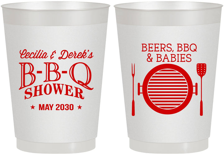 Personalized Baby Shower 10 oz Frosted Cups - Beers Bbq Babies | 90007