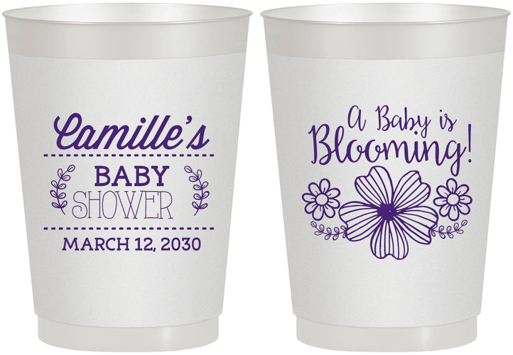 Personalized Baby Shower 10 oz Frosted Cups - Blooming | 90009