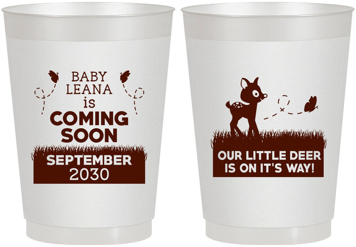 Personalized Baby Shower 10 oz Frosted Cups - Little Deer On The Way | 90011