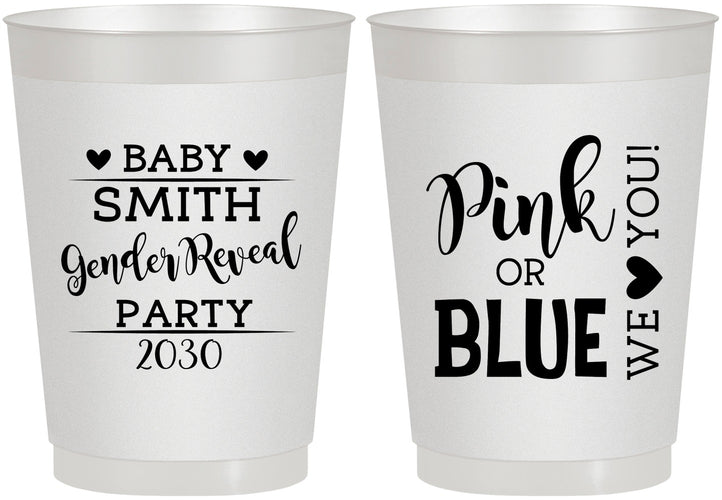 Personalized Baby Shower 10 oz Frosted Cups - Gender Reveal Pink Or Blue | 90012