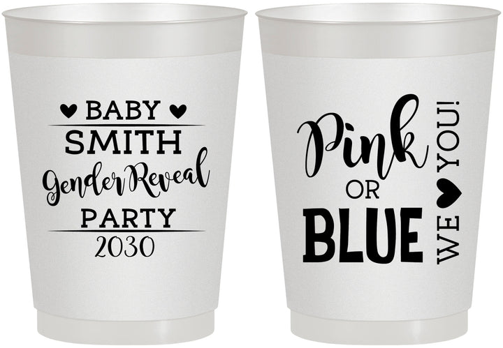 Personalized Baby Shower 10 oz Frosted Cups - Gender Reveal Pink Or Blue | 90012