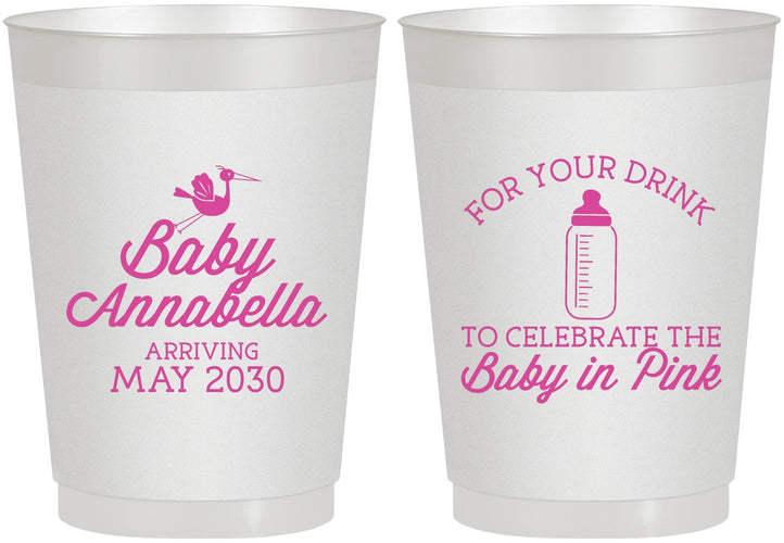 Personalized Baby Shower 10 oz Frosted Cups - Drink Baby In Pink | 90014