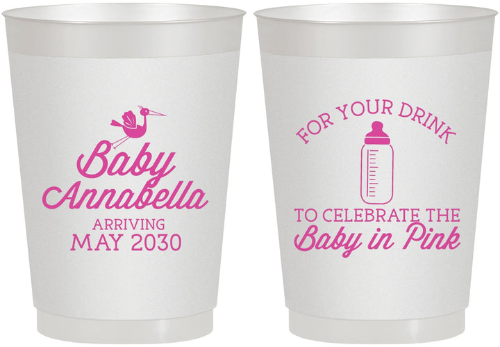 Personalized Baby Shower 10 oz Frosted Cups - Drink Baby In Pink | 90014