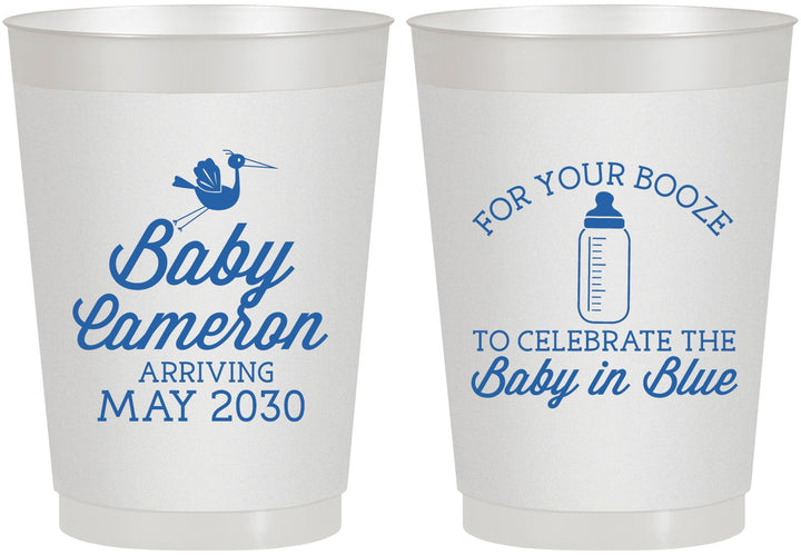 Personalized Baby Shower 10 oz Frosted Cups - Booze Baby In Blue | 90015