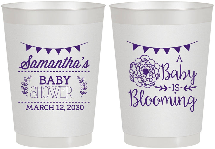 Personalized Baby Shower 10 oz Frosted Cups - Blooming | 90020