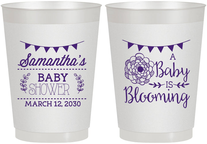 Personalized Baby Shower 10 oz Frosted Cups - Blooming | 90020