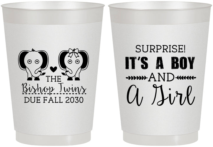 Personalized Baby Shower 10 oz Frosted Cups - Twins Boy And Girl | 90026