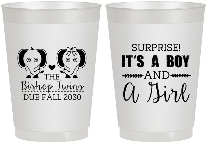 Personalized Baby Shower 10 oz Frosted Cups - Twins Boy And Girl | 90026