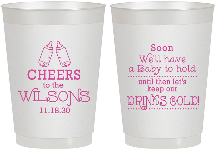 Personalized Baby Shower 10 oz Frosted Cups - Cheers Bottle | 90031