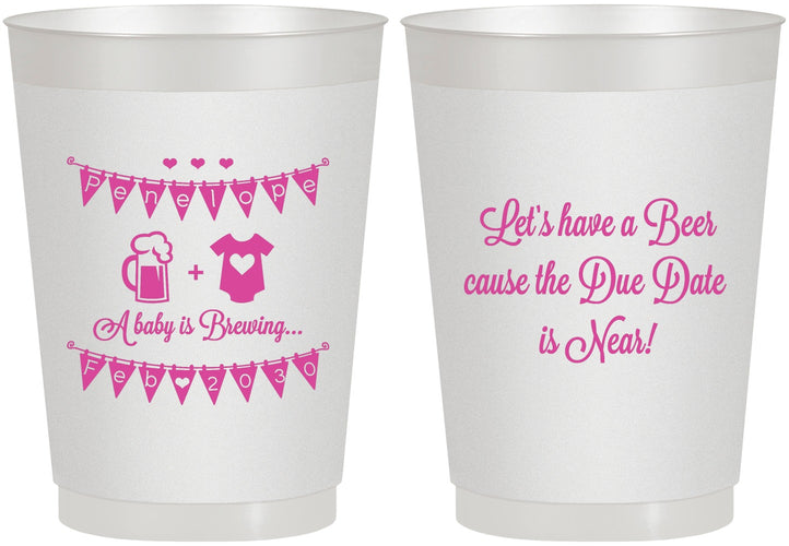 Personalized Baby Shower 10 oz Frosted Cups - Beer Due Date Is Near | 90032