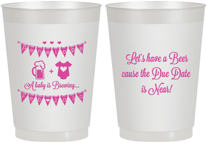 Personalized Baby Shower 10 oz Frosted Cups - Beer Due Date Is Near | 90032
