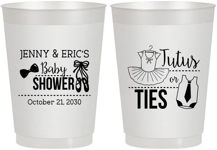 Personalized Baby Shower 10 oz Frosted Cups - Gender Reveal Tutus Or Ties | 90033