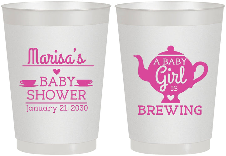 Personalized Baby Shower 10 oz Frosted Cups - Baby Girl Is Brewing | 90034