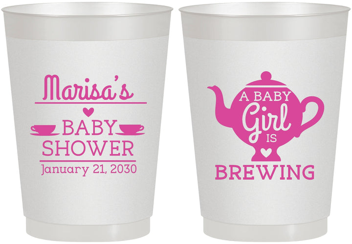 Personalized Baby Shower 10 oz Frosted Cups - Baby Girl Is Brewing | 90034