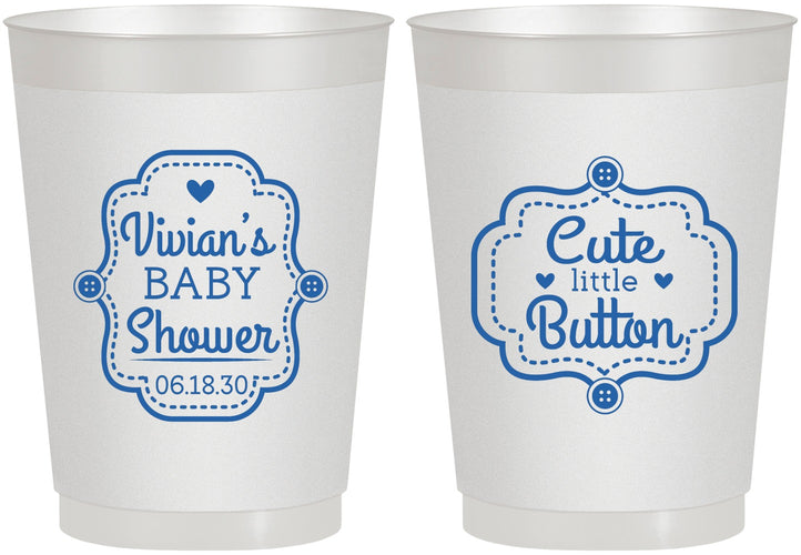 Personalized Baby Shower 10 oz Frosted Cups - Cute Little Button | 90035