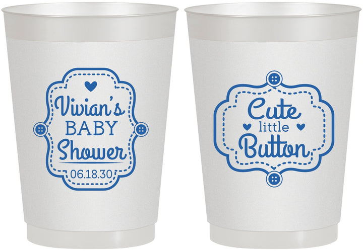 Personalized Baby Shower 10 oz Frosted Cups - Cute Little Button | 90035