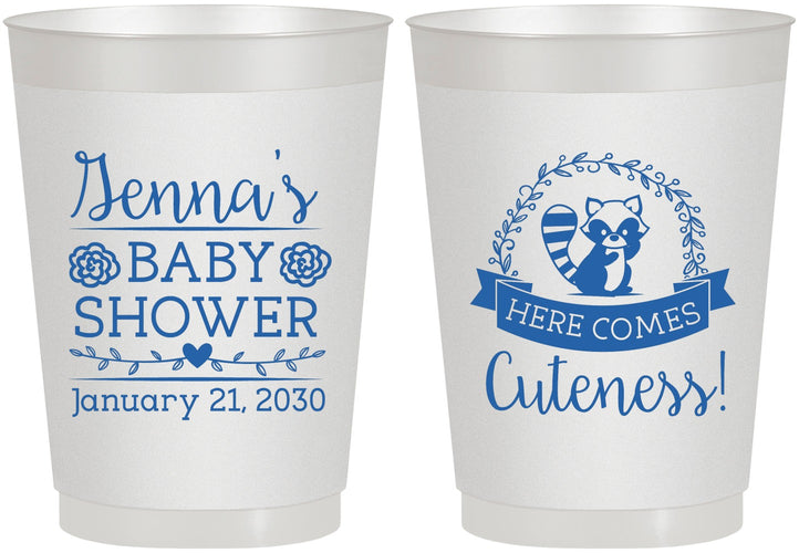 Personalized Baby Shower 10 oz Frosted Cups - Racoon Cuteness | 90037