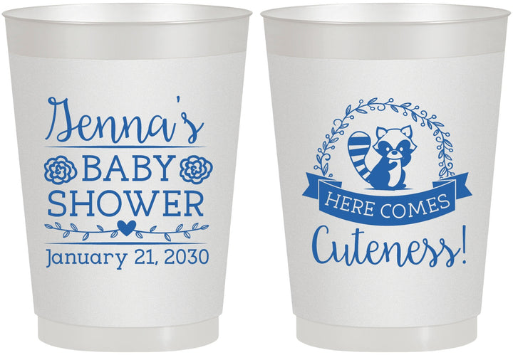 Personalized Baby Shower 10 oz Frosted Cups - Racoon Cuteness | 90037