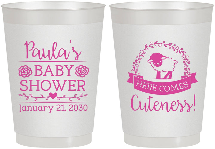 Personalized Baby Shower 10 oz Frosted Cups - Lamb Cuteness | 90038