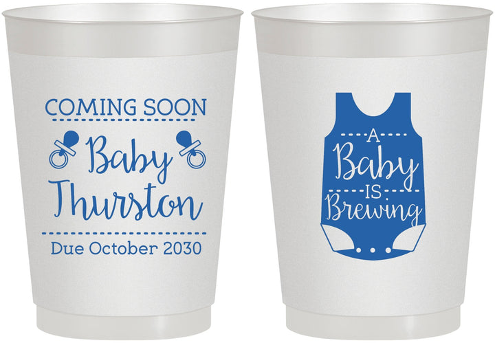 Personalized Baby Shower 10 oz Frosted Cups - Baby Is Brewing | 90039