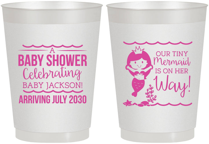 Personalized Baby Shower 10 oz Frosted Cups - Mermaid On Her Way | 90046