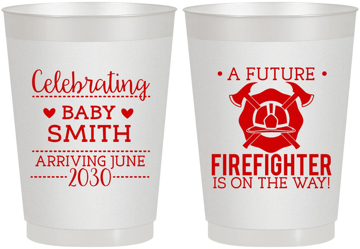 Personalized Baby Shower 10 oz Frosted Cups - Future Firefighter | 90048