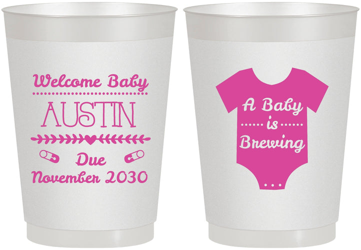 Personalized Baby Shower 10 oz Frosted Cups - Baby Is Brewing | 90050