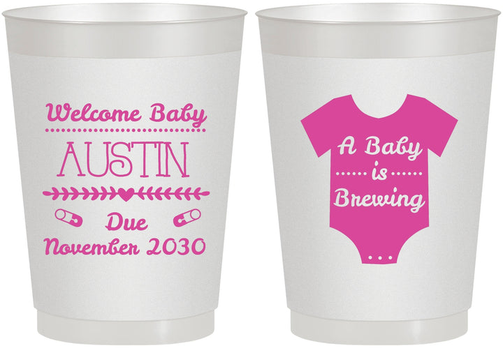 Personalized Baby Shower 10 oz Frosted Cups - Baby Is Brewing | 90050