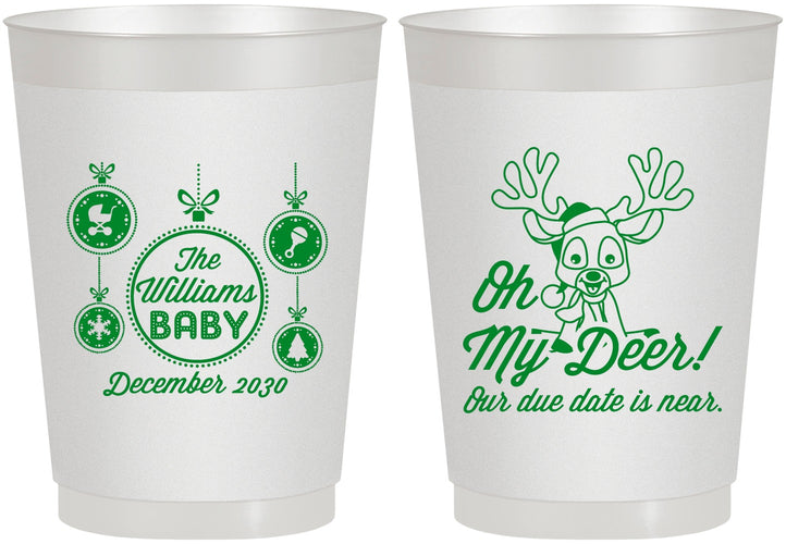 Personalized Baby Shower 10 oz Frosted Cups - Oh My Deer Christmas | 90051